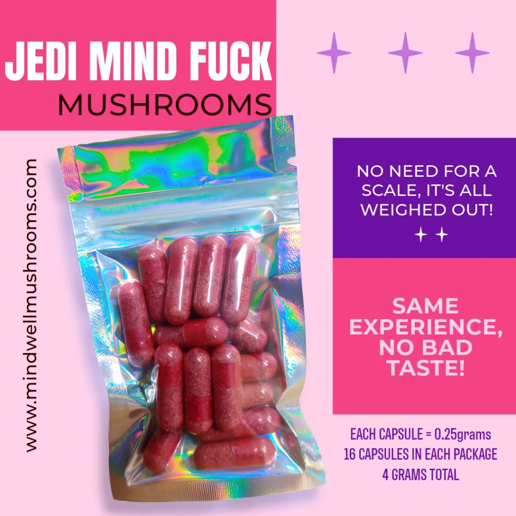 Jedi Mind Fuck Psilocybin Mushroom Capsules.